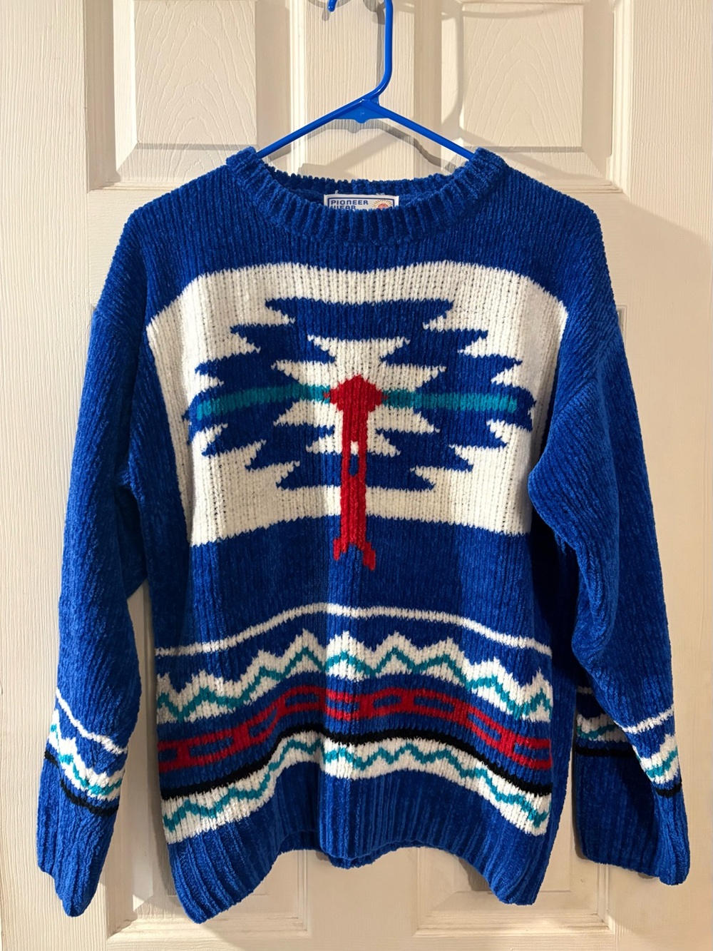 Vintage Pioneer Wear Sweater Women Sm Blue Southwestern Aztec Western Chenille